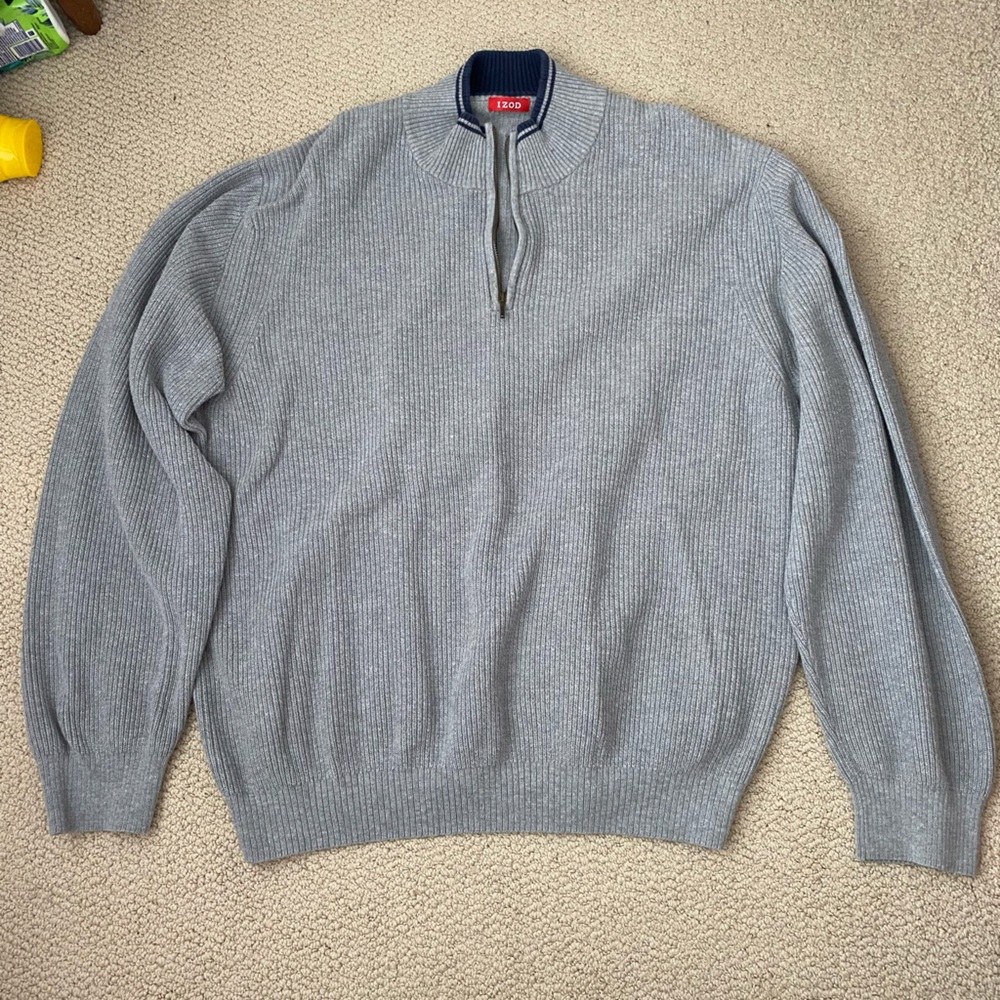 Half zip sweater: Brand: Izod Color: Grey and Navy Size: XL
